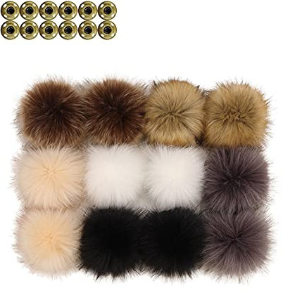 12 Stücke bommel mit druckknopf,12CM kunstfell pompon,Faux Fuchs Pelz Flauschigen Pompon Ball mit Abnehmbare Drücken Taste für Abnehmbare Strick Mützen Bekleidung Zubehör.