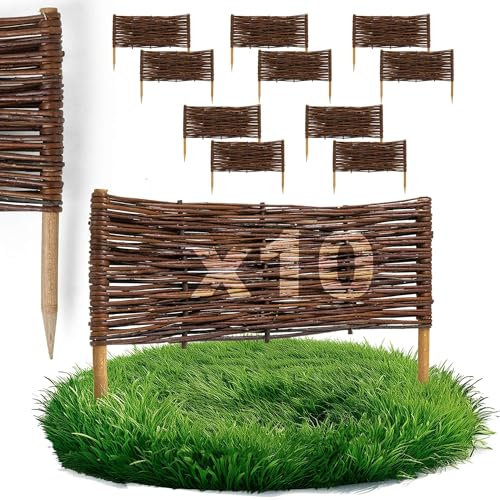 10 x BOGATECO Beeteinfassung aus Weide | 60 cm Lang & 20 cm Hoch | Holz-Zaun Rasenkante | Weiden-Zaun Steckzaun Perfekt für den Garten als Weg-Abgrenzung | Gartenzaun Weidezaun Zaunelemente