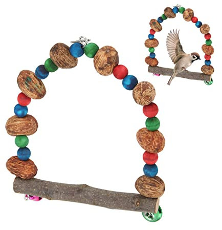 Vogelschaukel, Schaukelspielzeug aus natürlichem Holz, Papageienschaukel, Beißfink, Kanarienvogel, Wellensittichkäfig, Holzbarschständer, Papagei-Hängespielzeug(S)
