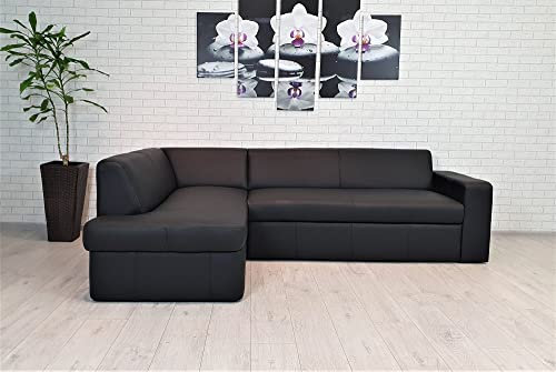 Quattro Meble Schwarzes Echtleder Ecksofa Antalya I 245 x 164 cm Leder Sofa Couch mit Bettfunktion und Bettkasten Echt Leder Eck Couch Viele Farben