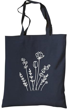 tradercat Jutebeutel bedruckt vintage 100% Baumwolle, Stoffbeutel bedruckt, Flowers One Line Art, jutebeutel aesthetic als modisches Accessoire mit Motiv (Flower Art 4 - Blau)