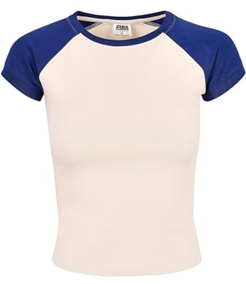 Urban Classics Damen Ladies Organic Stretch Short Retro Baseball Tee T-Shirt, Whitesand/Spaceblue, M EU