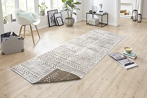 NORTHRUGS Biri Indoor and Outdoor Rug 80 x 250 cm - Reversible Rug Weatherproof Boho Style Vintage Design Rug for Balcony Patio Garden Conservatory Living Room Rug Waterproof in Linen
