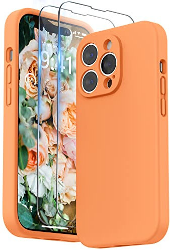 SURPHY Compatible with iPhone 14 Pro Max Case with Screen Protector, Liquid Silicone Protection for Each Lens Shockproof Thickened Rubber for iPhone 14 Pro Max 6.7 inch 2022, Marigold Orange