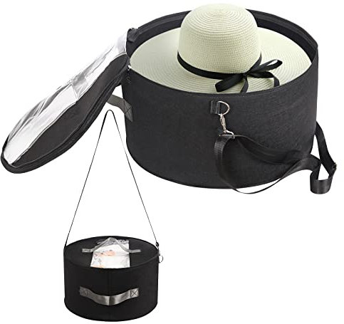 Hut-Organizer für Damen und Herren, runde Hut-Aufbewahrungsbox, tragbarer Hutbehälter aus Filz, Huthalter mit staubdichtem Deckel, Hutablage für Schrank oder Reise (17 D x 10 H, Schwarz)