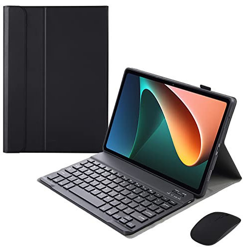 ERY Funda Teclado para Lenovo Tab P12 Pro (TB-Q706F/TB-Q706Z) 12,6 Pulgadas con Ratón, Funda Delgada Y Ligera Soporte Tipo Folio, Teclado Español Ñ Inalámbrico Desmontable Magnético,Negro