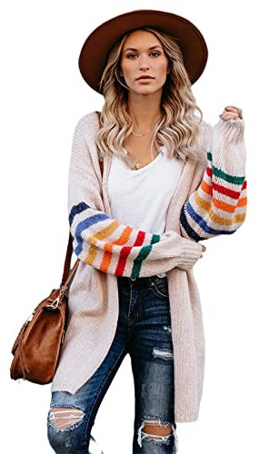 HEYPORK Damen Strickjacke Casual Mode Pullover - Warm Bequem Strickpullover für Herbst Winter - Women's Patchwork Loose Knit Top