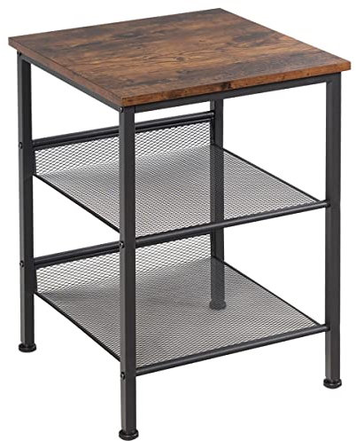 Multigot 3-Tier Side Table, Industrial Sofa End Table with Mesh Shelves, Metal Frame Bedside Nightstand for Living Room Bedroom Office (with 2 Adjustable Tilt, 1)