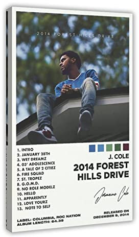 ARZARF J Cole Poster 2014 Forest Hills Drive Album Cover Poster Leinwand Poster Wandkunst Dekor Druck Bild Gemälde für Wohnzimmer Schlafzimmer Dekoration Rahmen Stil 60 x 90 cm