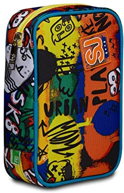 SJ GANG STYLE JAM GANG Astuccio Scuola Monoscomparto Bambino - Speed Case - Con Penne, Matite, Colori, Plance Amovibili - Blu