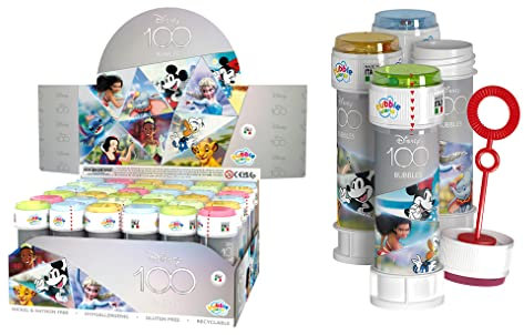 DULCOP - Pack de 36 Bulles 100 Ans Disney - Bulles de Savon - 60 ML - 047331PA - Multicolore - Plastique - Licence Officiel - Jouet Enfant - Jeu de Plein air - À Partir de 3 Ans