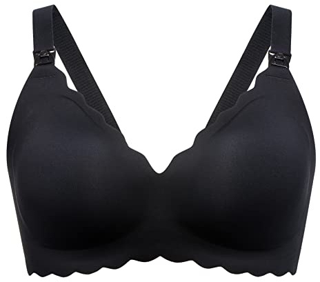 Momcozy Nursing Bras for Breastfeeding, Seamless Pregnancy Maternity Bra Wireless Classic Jelly Strip Support Nursing Bra Black