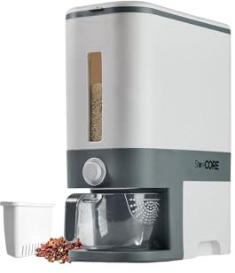 StoreCORE Rice Dispenser 10kg Kitchen Organiser - Food Dispenser for Grain, Cereal or Dried Food Storage - Sealed Lid Measuring Cup Fresh Box and Extra Side Storage