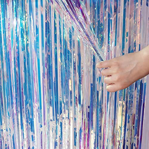 Meerjungfrau Lametta Vorhänge Irisierende Glitzer 1 Stück - GREATRIL Kindergeburtstag Party Vorhang Metallische Fotowand Hintergrund Deko für Frozen Mädchen Meer Quallen Pool Party