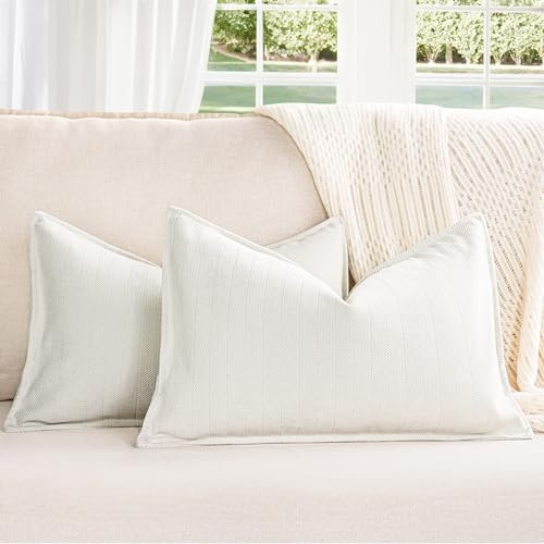 ZWJD Creme Kissenbezug 30x50 2er Set Chenille Kissenbezüge Sofakissen Kissenhüllen mit elegantem Design, weiche und luxuriöse dekorative Dekokissen für Couch, Bett und Heimdekoration
