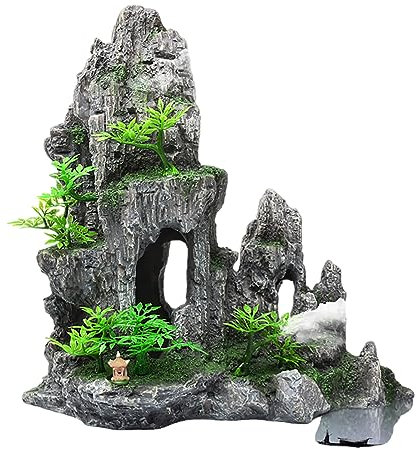 COYOUCO Aquarium Mountain View Stone Ornament Tree Rock Cave Landscape, Large Aquarium Ornament Rock Artificial Fish Tank Decoration,B