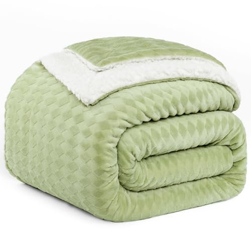 PanxHome Sherpa Decke 160x200 cm, Einzigartige Raute Jacquard Milchvelours Kuscheldecke, 470GSM Dicke Decke, Warm Kuscheldecke Flauschige, Sofadecke, Wohndecke, Couchdecke, Grün