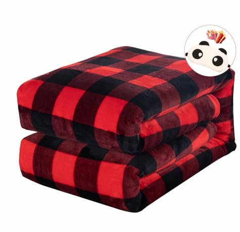 Hixingo Schachbrettmuster Kuscheldecke Fleecedecke Wolldecke, Mikrofaser Sofa Überwurfdecke Kuscheldecke Flauschig Sofadecke, Weich Sofaüberwurf Couchdecke Wohndecke (150x200cm,Schwarz rot)