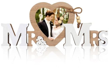 FRUHLING Mr & Mrs Deko Hochzeit Holz mit Herz Fotorahmen Hochzeitsgeschenke Hochzeit Tischdeko Brautpaar Geschenk Hochzeitsdeko Buchstaben Holz Bilderrahmen