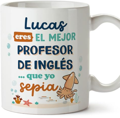 MUGFFINS Tazas Personalizadas para PROFESOR DE INGLÉS hombre - En Español - Mejor que yo Sepia - 11 oz / 330 ml - Regalo Personalizable original y divertido