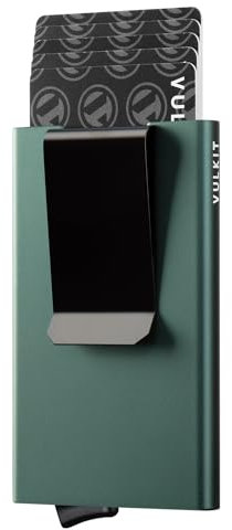 VULKIT Porte Carte Bancaire Metallique avec Pince à Billets Porte Cartes de Credit pour Homme Porte-Carte Securise RFID, Vert Minuit