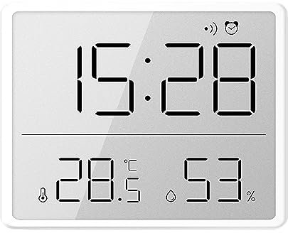 HERCHR Orologio da Parete Digitale, Sveglia Atomica Sveglia con Ampio Display Orologio da Scrivania Digitale con Temperatura E Umidità Per Camera da Letto(Bianco)