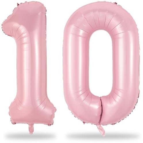 10 palloncini rosa pastello con numero, 100 cm, in lamina di alluminio, numero 1 e 0, per decorazioni di compleanno di 10 anni, grande palloncino auto