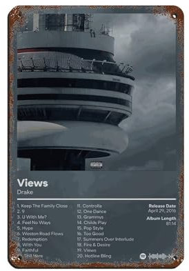 NTRECS Drake Poster Views Poster, Albumcover, Poster, 3 Blechschilder, Vintage, Metall, Pub, Club, Café, Bar, Zuhause, Wandkunst, Dekoration, Poster, Retro, 20 x 30 cm
