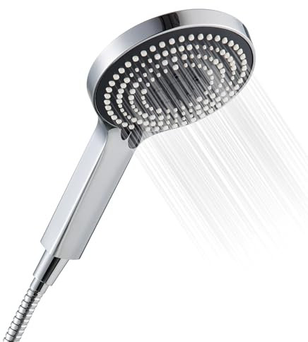 OFFO Soffione Doccia con Tubo,Flessibile da 1,6 m, con 6 Modalità Di Spruzzo,Soffione Doccia Grande con Tubo a Risparmio Idrico,Doccino per Doccia con Tubo a Mano per Il Bagno,Cromo