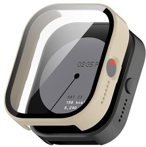 FTRONGRT Hülle für CMF Watch Pro D395, Kombination aus PC + Gehärteter Bildschirmfolie, All-Inclusive-Uhrengehäuse, Stoßfest, Hülle für CMF Watch Pro D395 Smartwatch.Elfenbein