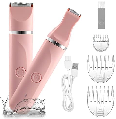 Rechargeable Rasoir Electrique Femme,2 en 1 Rasoir Femme Electrique,Sans douleur Tondeuse Femme Intime & Tondeuse Bikini,Lames en céramique,IPX7 utilisation humide et sèche