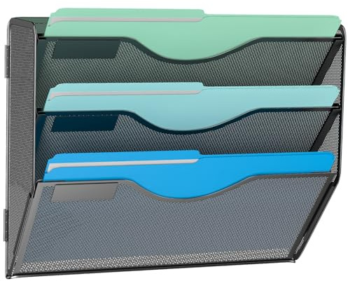 Gawerk Hängeregistratur-Organizer mit 3 Ebenen, Netzstoff, Postpapier, Ordner, Halter für Zuhause, Büro, Schwarz