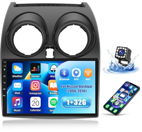 SIXWIN 1+32G Android 13 Radio Coche para Nissan Qashqai J10 2006-2016 con Mirrorlink,9 Pulgadas Pantalla Táctil con Bluetooth/WiFi/GPS/FM/USB