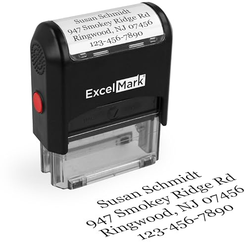 ExcelMark Custom Stamp – Clear & Crisp Impressions – Personalized Self-Inking Rubber Stamp – Use for Address Stamp and More (Medium)