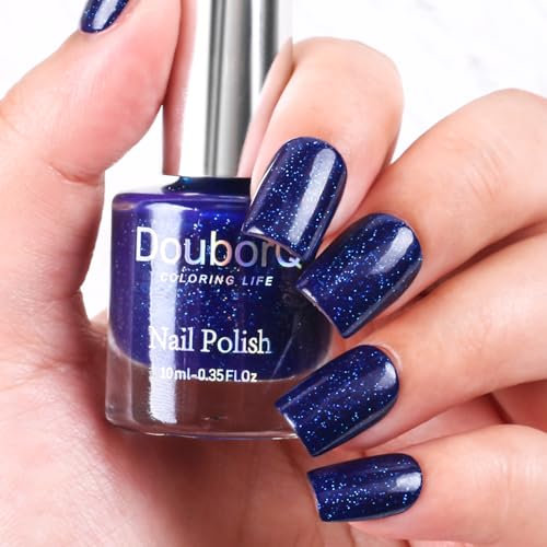 DouborQ Glitter Sparkle Blue Color Nail Polish Finger Air Dry Long-lasting Nail Art Varnish (17)