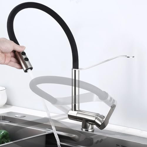 XJTNLB Miscelatore Cucina Spazzolato con Doccetta Estraibile Rubinetto Cucina Pieghevole Sottofinestra Girevole a 360° con 2 Modalità di Getto