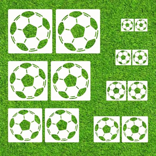 Zijang 14 Pièces Pochoirs pour Peinture Foot, Gabarit Réutilisable en Plastique Pet Blanc Laiteux, Gabarit de Peinture Aérosol de Football Creux, 7 Tailles, pour Tissu, Bois, Verre et Murs