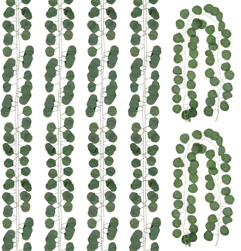 JJUNW 6 Stück Künstliche Eukalyptus Girlande, Grüne Blätter Künstlich Pflanze Hängepflanze Eukalyptusblätter Hängedekoration für Hintergrund Hochzeit Dekoration Tischdekoration Party (212 cm)