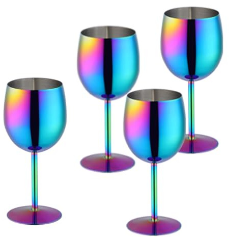 BISDARUN Stainless Steel Wine Glasses Set of 4, 11.8oz Unbreakable Goblet Glass,White Red Wine Metal Drink Champagne Goblet for Outdoor, Travel, Camping, Party,Wedding (Rainbow Color)