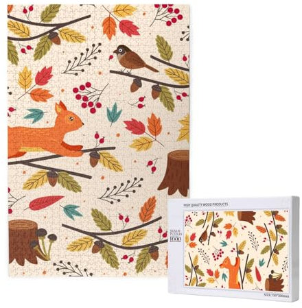 Scoiattolo e autunno, Puzzle 1000 pezzi Puzzle in legno Giocattolo Gioco per famiglie Decorazione da parete per adulti Adolescenti
