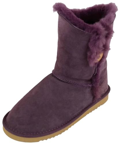 SNUGRUGS Womens Genuine Double Faced Sheepskin Mid Calf Outdoor Boot with Button Detail