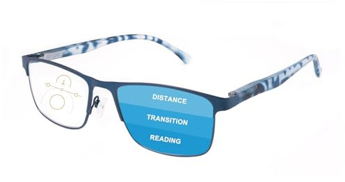 OKH Progressive Multifocal Reading Glasses Blue Light Blocking for Men Varifocal Rectangle Eyewear Readers Anti Glare Eye Strain Multi Focus Reading Eyeglasses (Blue +1.75)