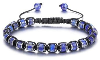 JSDDE Lapislazuli Armband Herren Perlenarmband natürliche Edelsteine Armband Geflochten einstellbar Perlenarmband Glücksbringer Geschenk