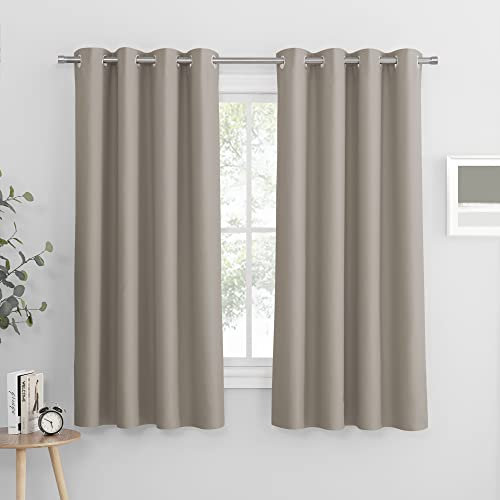 PONY DANCE Wohnzimmer Vorhänge Hitzeschutz & Wärmeisolierend Verdunkelungsvorhang Ösenschal 2er Set Gardinen Blickdicht Thermogardine mit Ösen, H 160 x B 140 cm, Sandfarben