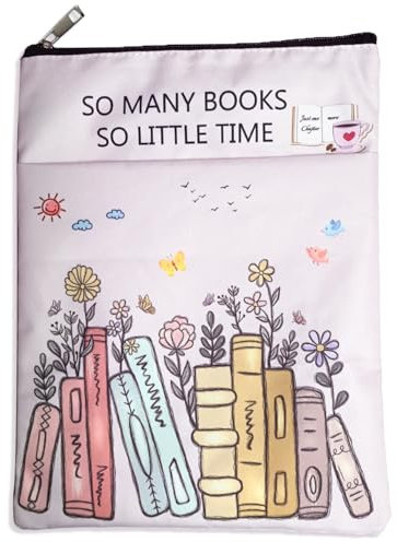 Gyoungt Light Pink Book Sleeve with Zipper and Front Pocket with Words So Many Books So Little TimeBook Protector for GILR who Love Books Organizer Pouch Book Covers for Paperback