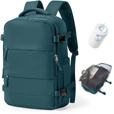BJLFS Zaino sottovuoto da viaggio Borse da Cabina per Ryanair Bagaglio a Mano,Zaino con compressione sottovuoto,Zaini Casual con Sacchetti sottovuoto con pompa a mano,Peacock Blue