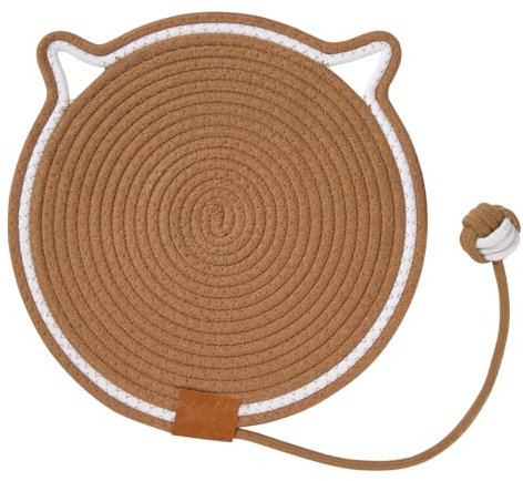 Kratzbretter Katze mit Ball Kratzmatten Zum Schlafen, Kratzen und Spielen Katzenkratzbretter Rund für Möbelschutz Katzenkratzpads für Indoor Katzen Khaki