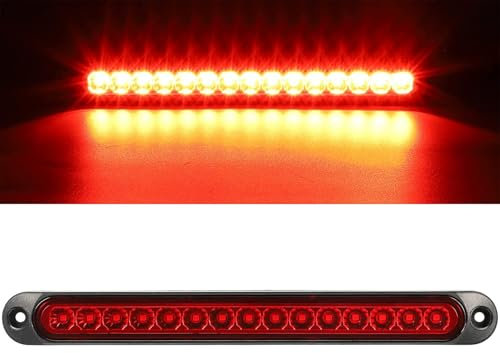 Greluma 1 pièce Feux arrière de frein de remorque 12-24V DC,15 LED,feux stop,clignotants,feux de circulation,feux d'identification,pour camion tout-terrain,pick-up,camping-car,UTV,ATV (feu rouge)
