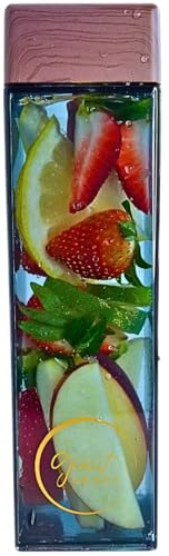 Giant Goods 15oz Indigo Blue Square Bpa Free Plastic Water Bottle, Woodgrain Plastic Lid, Slim Water Bottle, Designer Sports Bottle, Beverage container, Compact Hydration Container (1 Count)