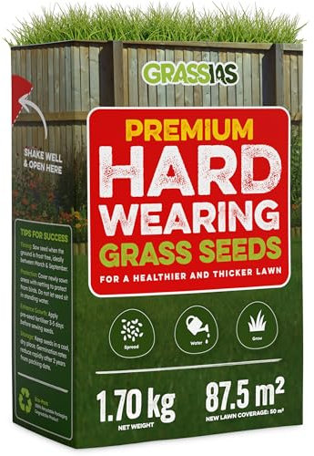 Grassias Premium Hard Wearing Grass Seed – 1.70KG Premium Quality Lawn Seed for Overseeding & New Lawns – Pet Friendly - Perfect Grass Seeds for UK Lawns - Defra Approved Lawn Seeds